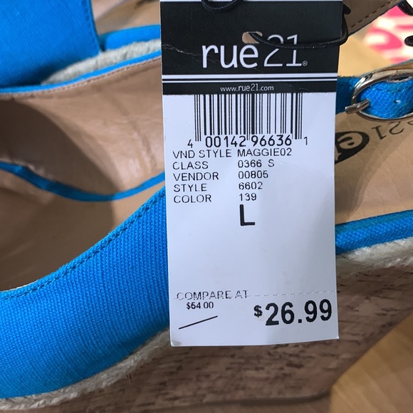 Rue 21 Blue Open Toe Ankle Strap Wedge Shoes - Picture 10 of 10